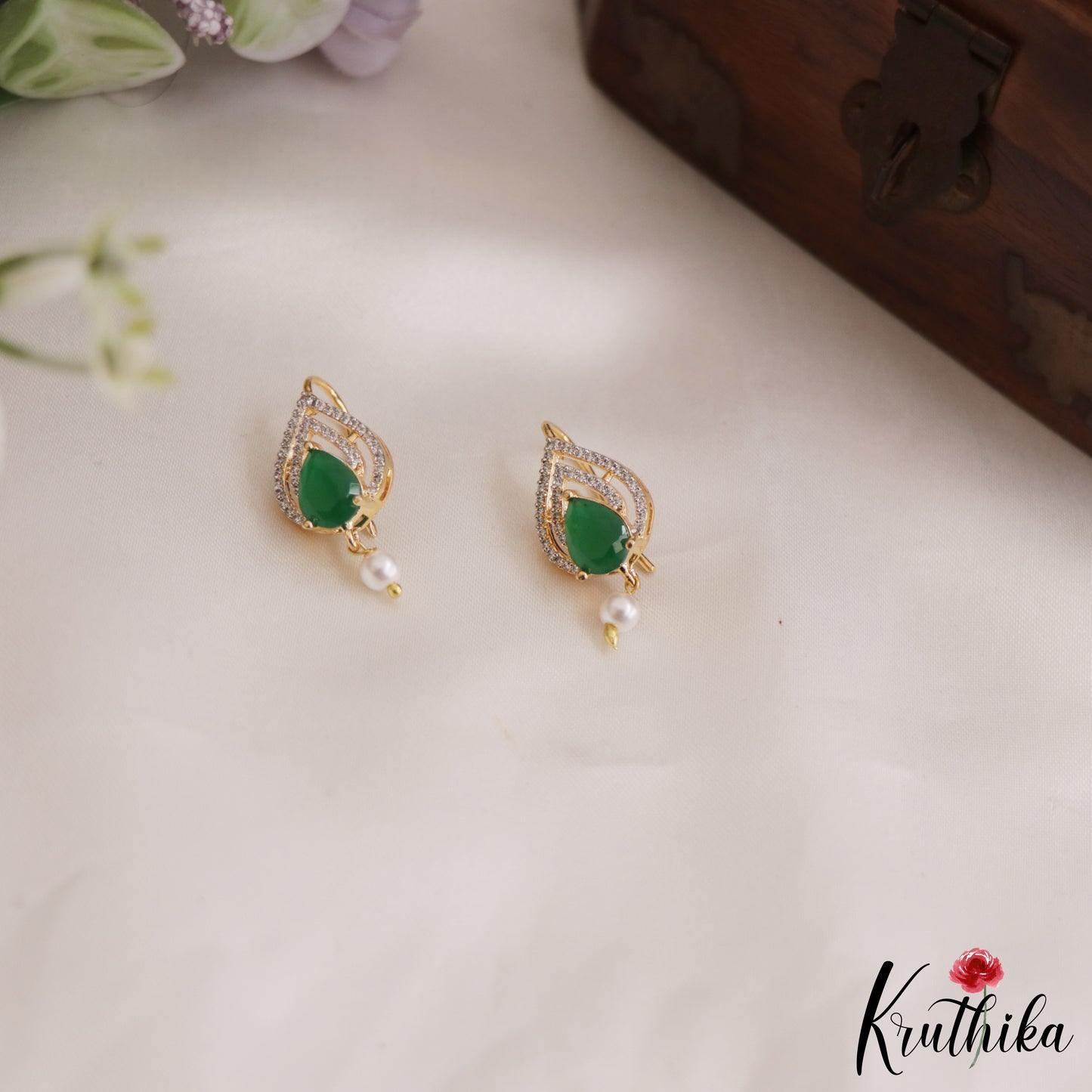 Classic Teardrop Earcuffs | Upper Earrings | Bugadi Earrings With Pearl Drop E891 (Available In 2 Colors)