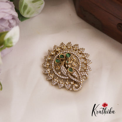 Classic CZ Peacock Leaf Motifs Saree Pin SP46 (Available In 2 Colors)