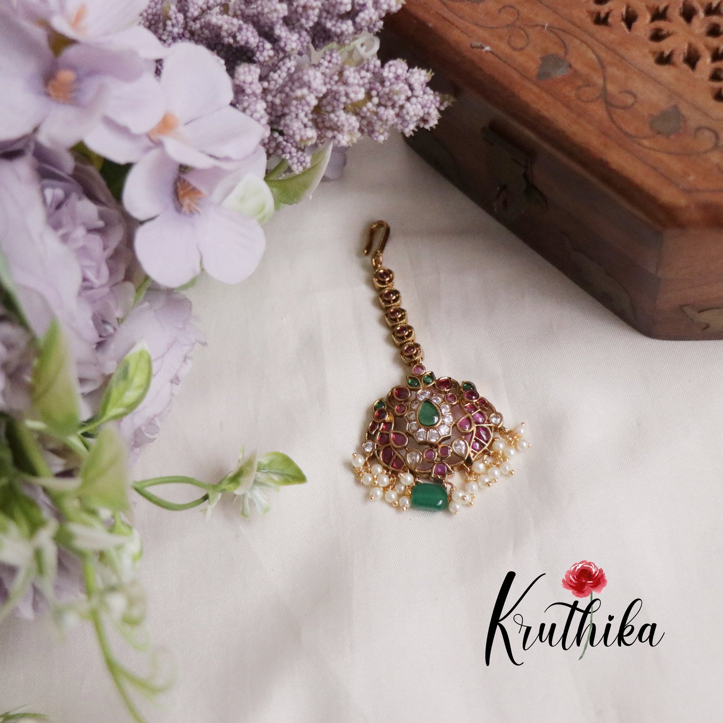 Elegant Kemp Maang Tikka with Beads Drops MT262