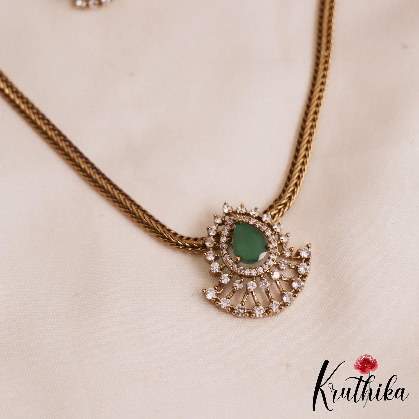 Pretty Teardrop Motifs AD Pendant Chain Set NC2808 (Available In 2 Colors)