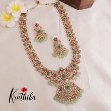Elegant Victorian jadau Haaram with pastel green beads LH1861