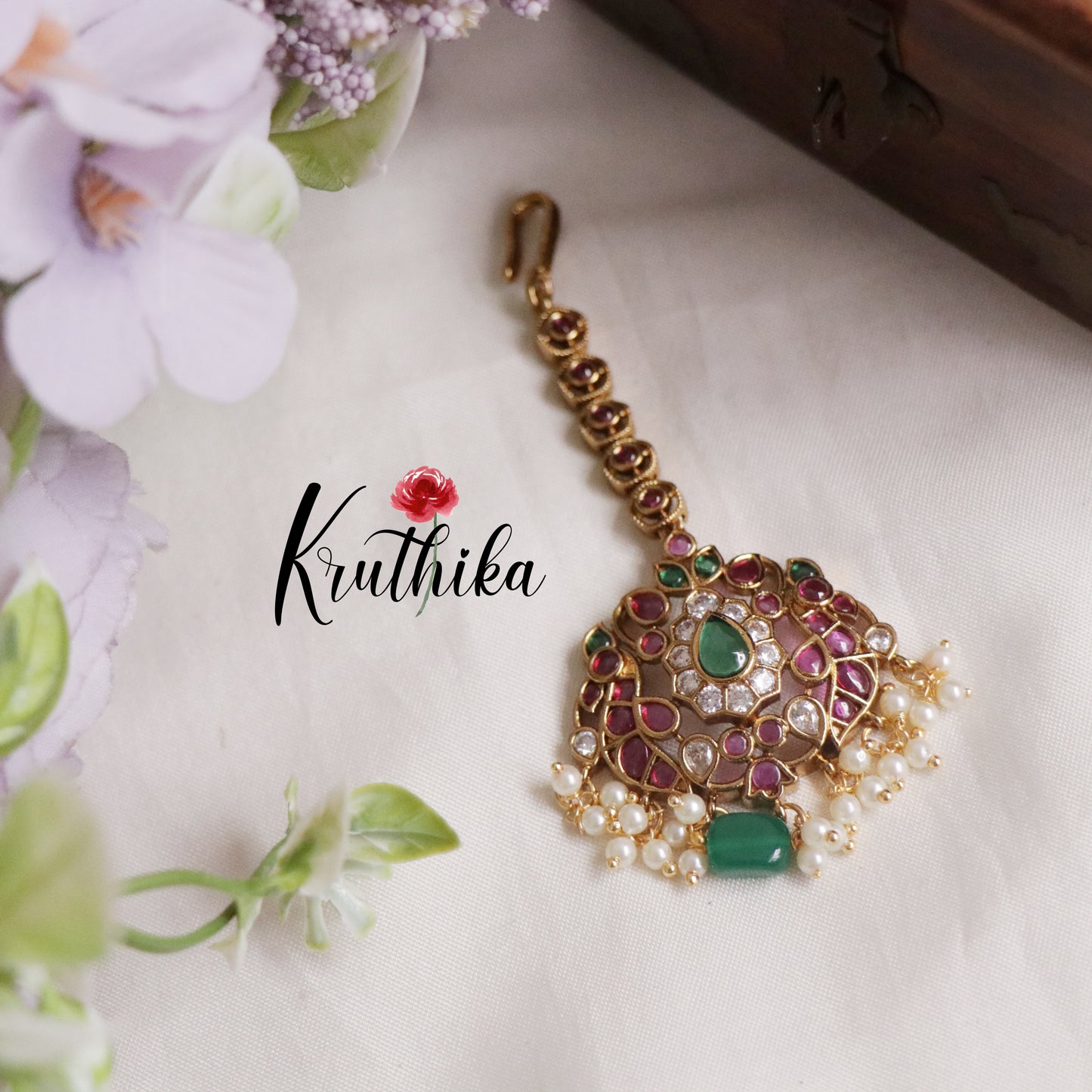 Elegant Kemp Maang Tikka with Beads Drops MT262