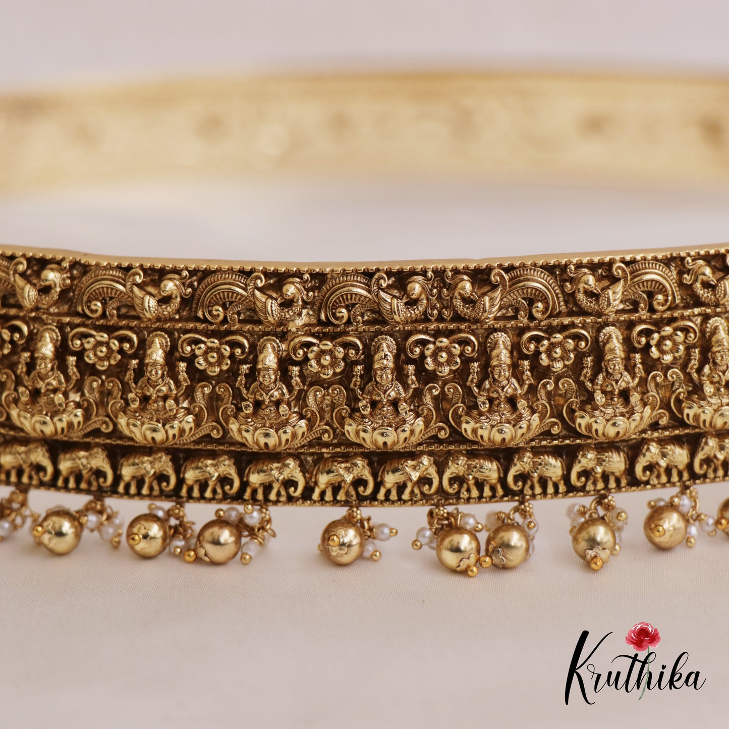 Traditional Antique Lakshmi Peacock Hip Belt With Bead And Pearl Drops V321 (Available In 2 Colors)