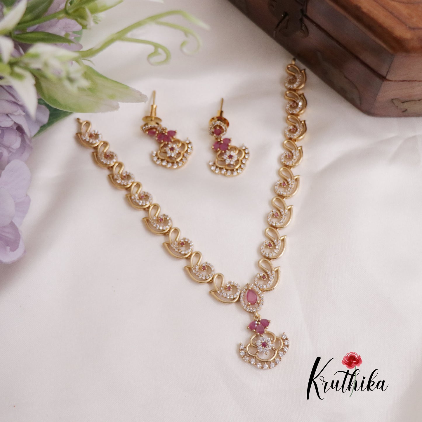 Elegant CZ Victorian Floral Pendant Necklace NC2277 (Available in 3 Colors)