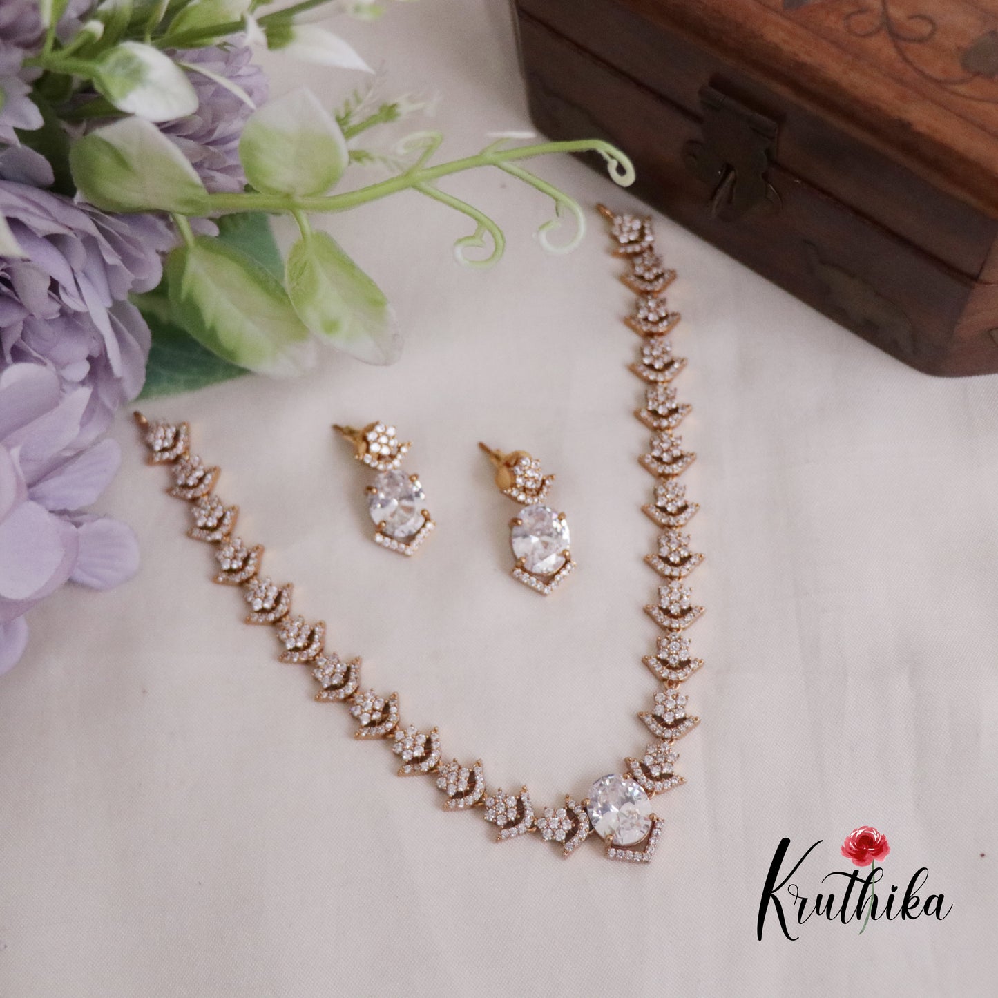 Beautiful CZ Oval Shape Pendant Necklace Sets NC2223 (Available in 3 Colors)