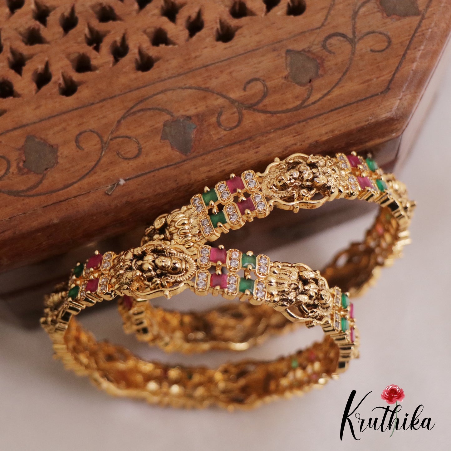 Trendy AD antique Lakshmi Bangles B200 (Aailable in 3 Colours)