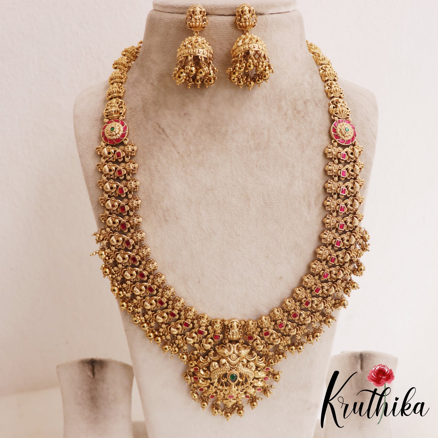 Premium Antique Nagas Lakshmi Peacock Motifs Jadau Haaram LH2097