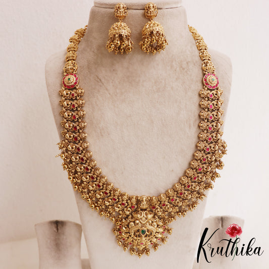 Premium Antique Nagas Lakshmi Peacock Motifs Jadau Haaram LH2097