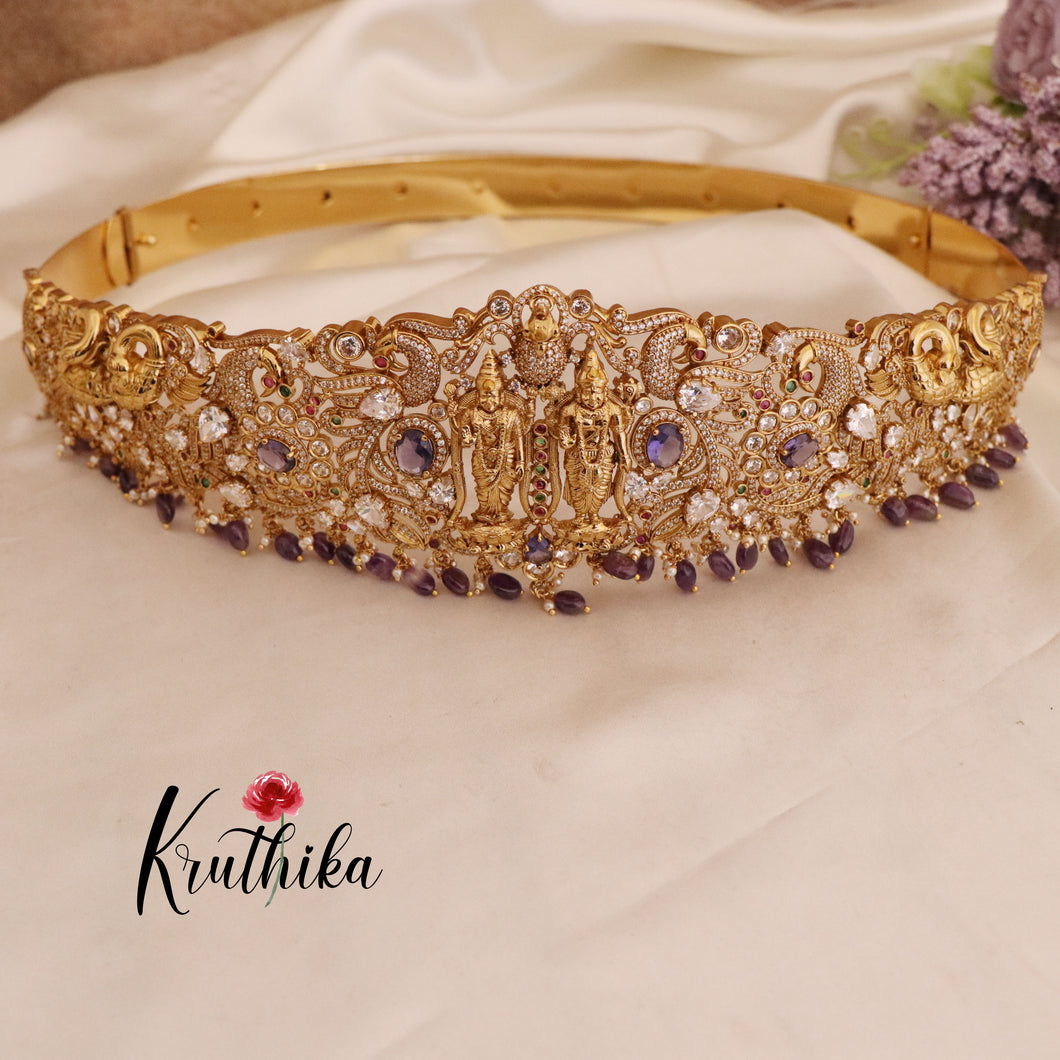 Premium Temple purple beads Hip belt vaddanam V212