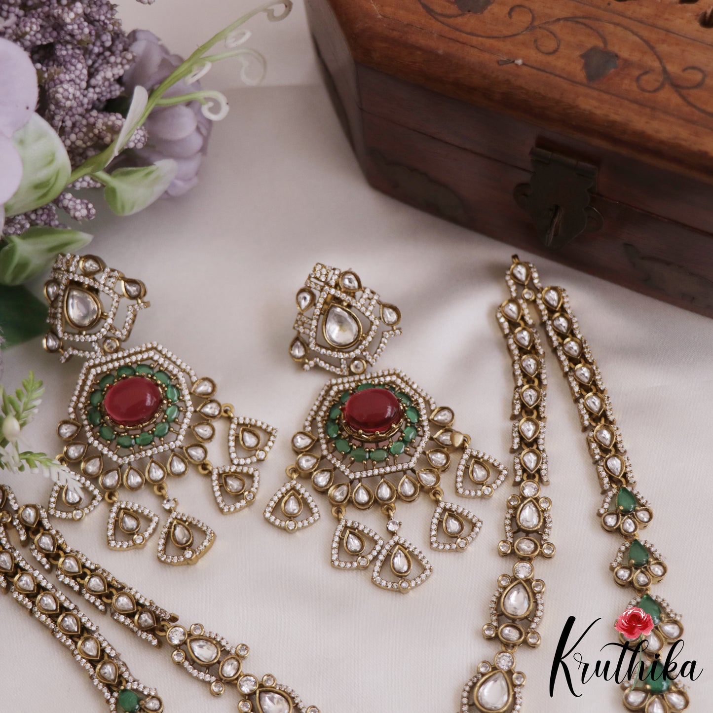 Sparkling AD Teardrop Motifs Multi Layer Victorian Necklace NC2700 (Available In 2 Colors)