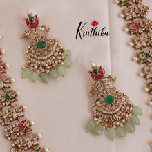 Elegant Victorian jadau Haaram with pastel green beads LH1861
