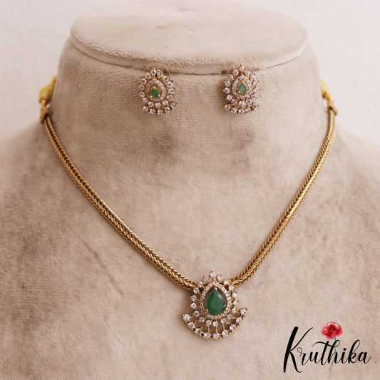 Pretty Teardrop Motifs AD Pendant Chain Set NC2808 (Available In 2 Colors)