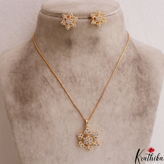 Trendy AD Floral Motifs Gold-Tone Chain Pendant Set NC2929