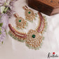 Gorgeous Geometric Peacock Motifs Polki Kemp Choker With Green Bead Drops NC3157
