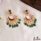 Trendy Teardrop Chandbali Jadau Earrings With Green Bead Drops E1220