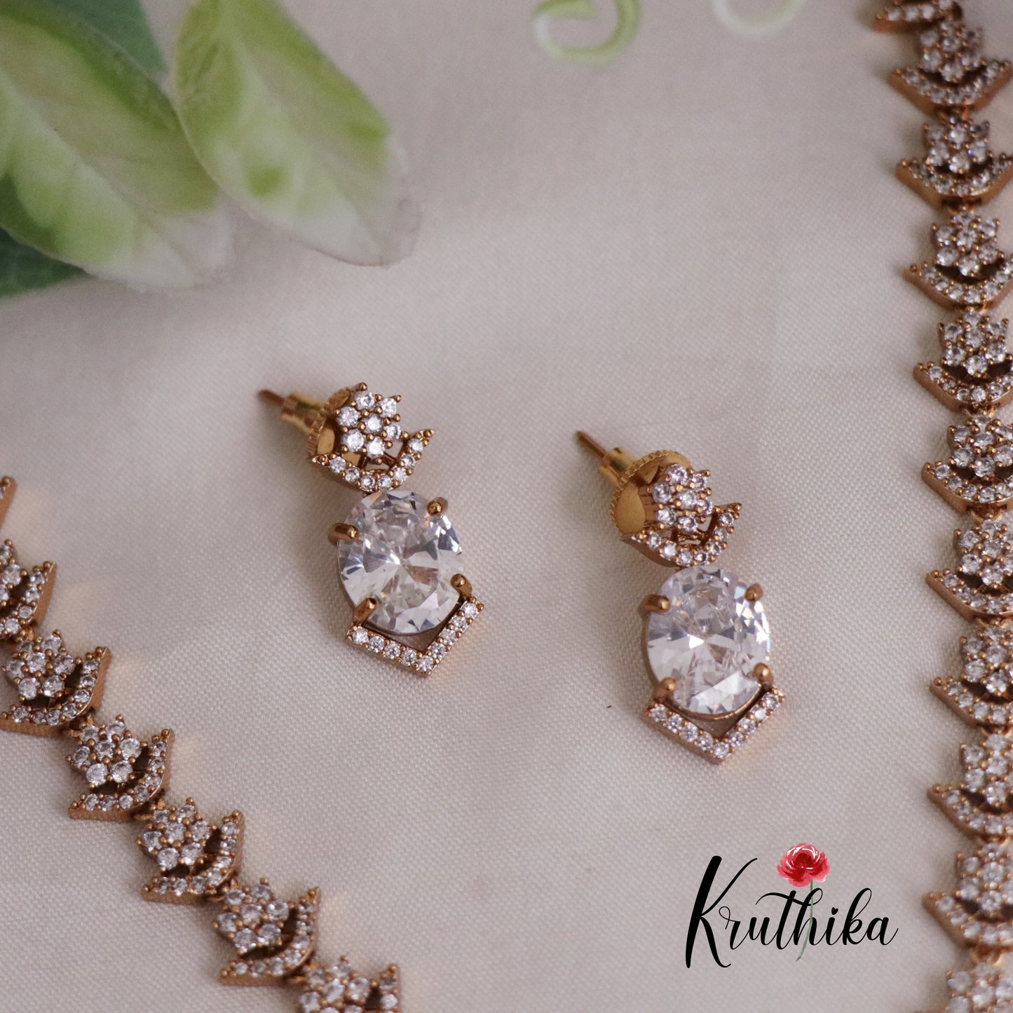 Beautiful CZ Oval Shape Pendant Necklace Sets NC2223 (Available in 3 Colors)