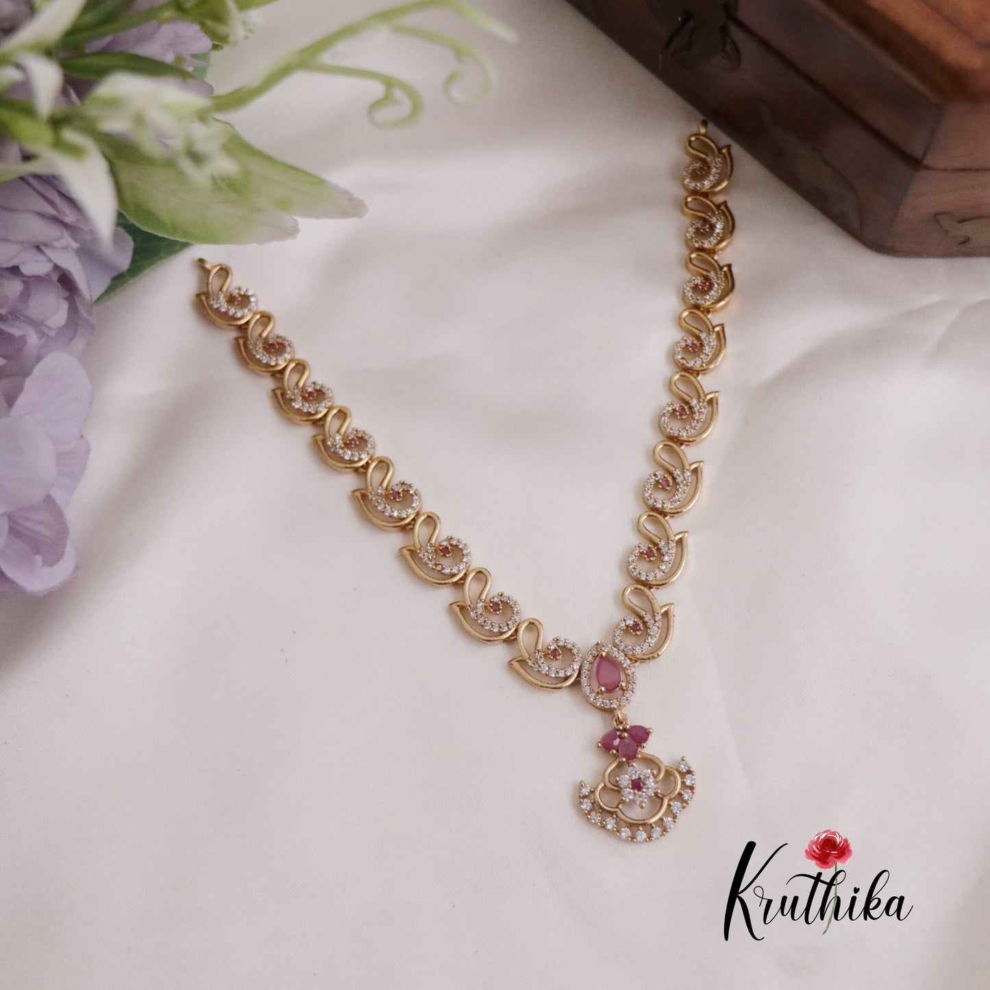Elegant CZ Victorian Floral Pendant Necklace NC2277 (Available in 3 Colors)