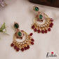 Trendy Floral Motifs Chandbali Earrings With Bead Drops E1093 (Available In 2 Colors)