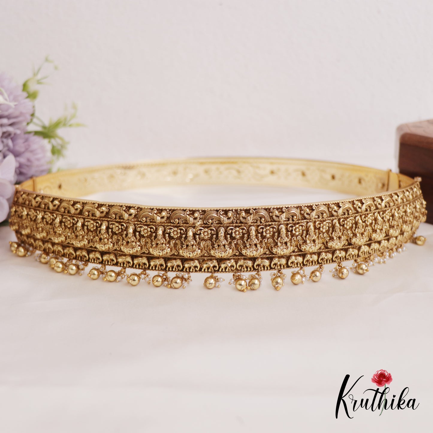 Traditional Antique Lakshmi Peacock Hip Belt With Bead And Pearl Drops V321 (Available In 2 Colors)