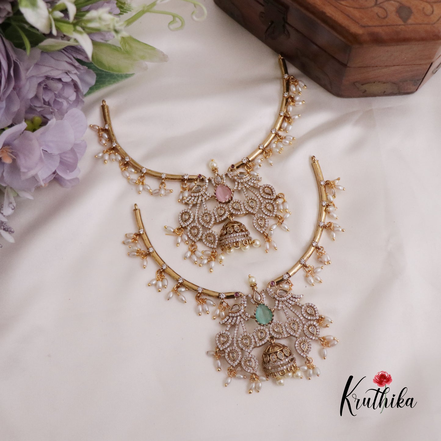 Trendy AD Hasli Necklace with Peacock Pendant NC2278 (Available in 2 Colors)