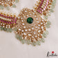 Gorgeous Geometric Peacock Motifs Polki Kemp Choker With Green Bead Drops NC3157
