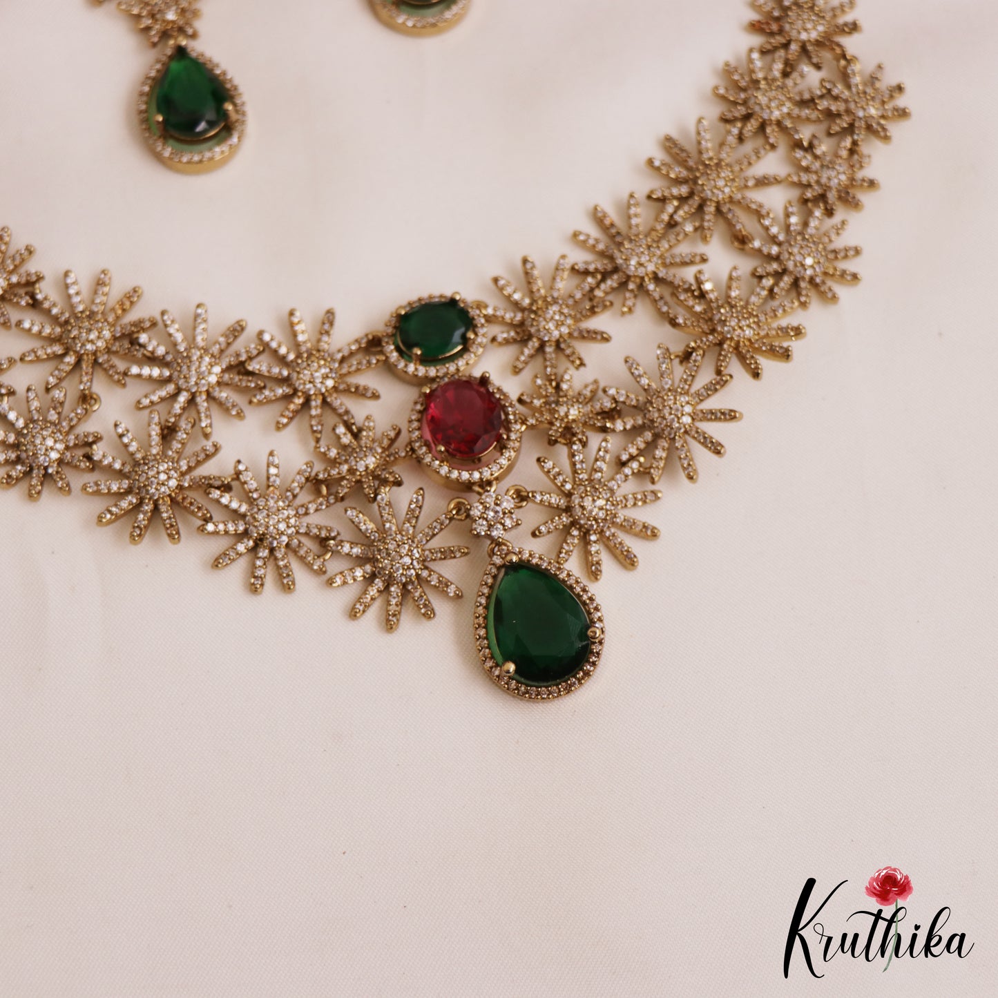 Beautiful Floral Motifs Diamond-Finish Gold-Tone AD Necklace NC2779 (Available In 2 Colors)