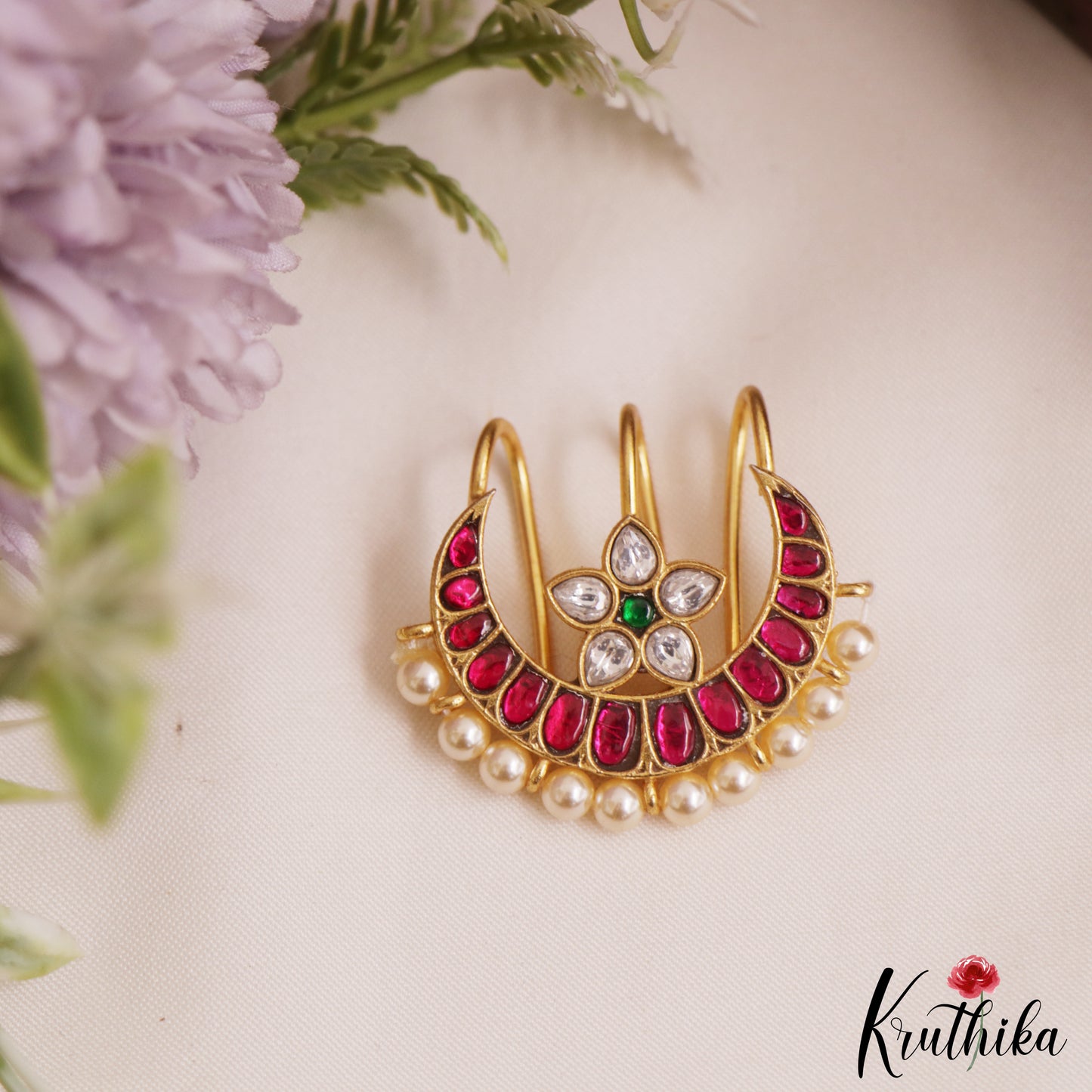 Stunning Floral Motifs Chandra Surya Jadau Hair Ornaments J378