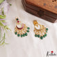 Trendy Teardrop Chandbali Jadau Earrings With Green Bead Drops E1220