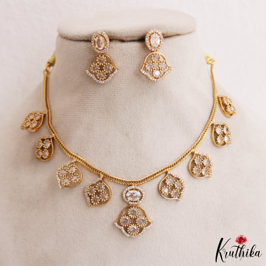 Sparkling Floral Motifs AD Victorian Necklace NC2965 (Available In 5 Colors)
