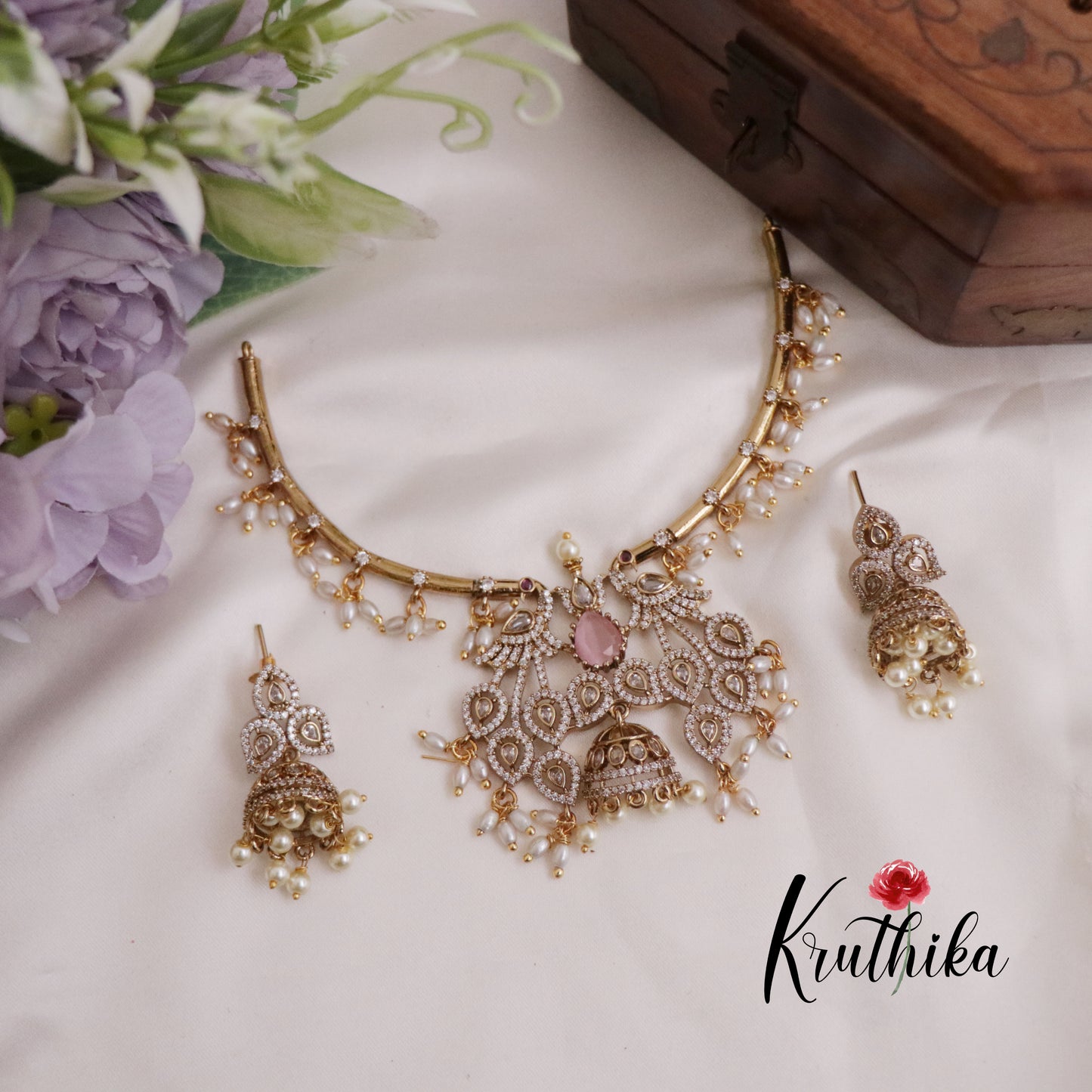 Trendy AD Hasli Necklace with Peacock Pendant NC2278 (Available in 2 Colors)