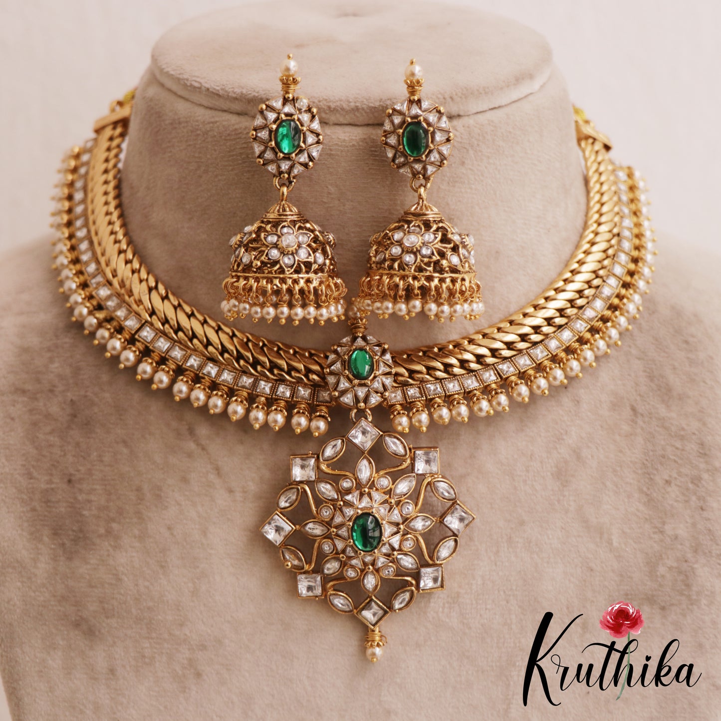 Stunning Floral Geometric Motifs Jalebi Necklace NC2854