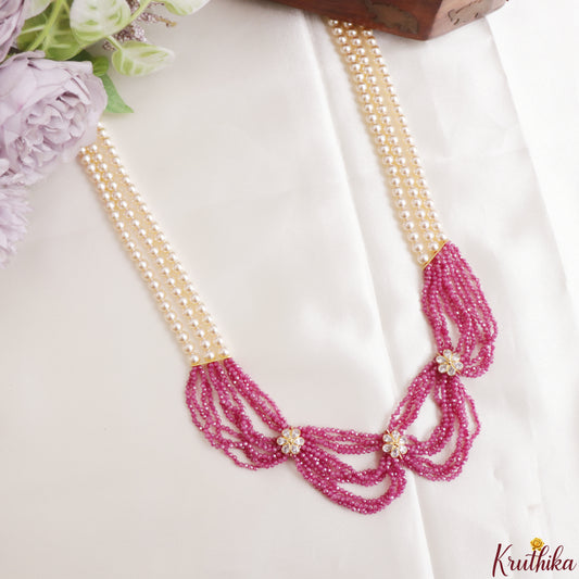 Elegant Gold Replica Pearl Necklace with Pink Beaded Layer NC3330