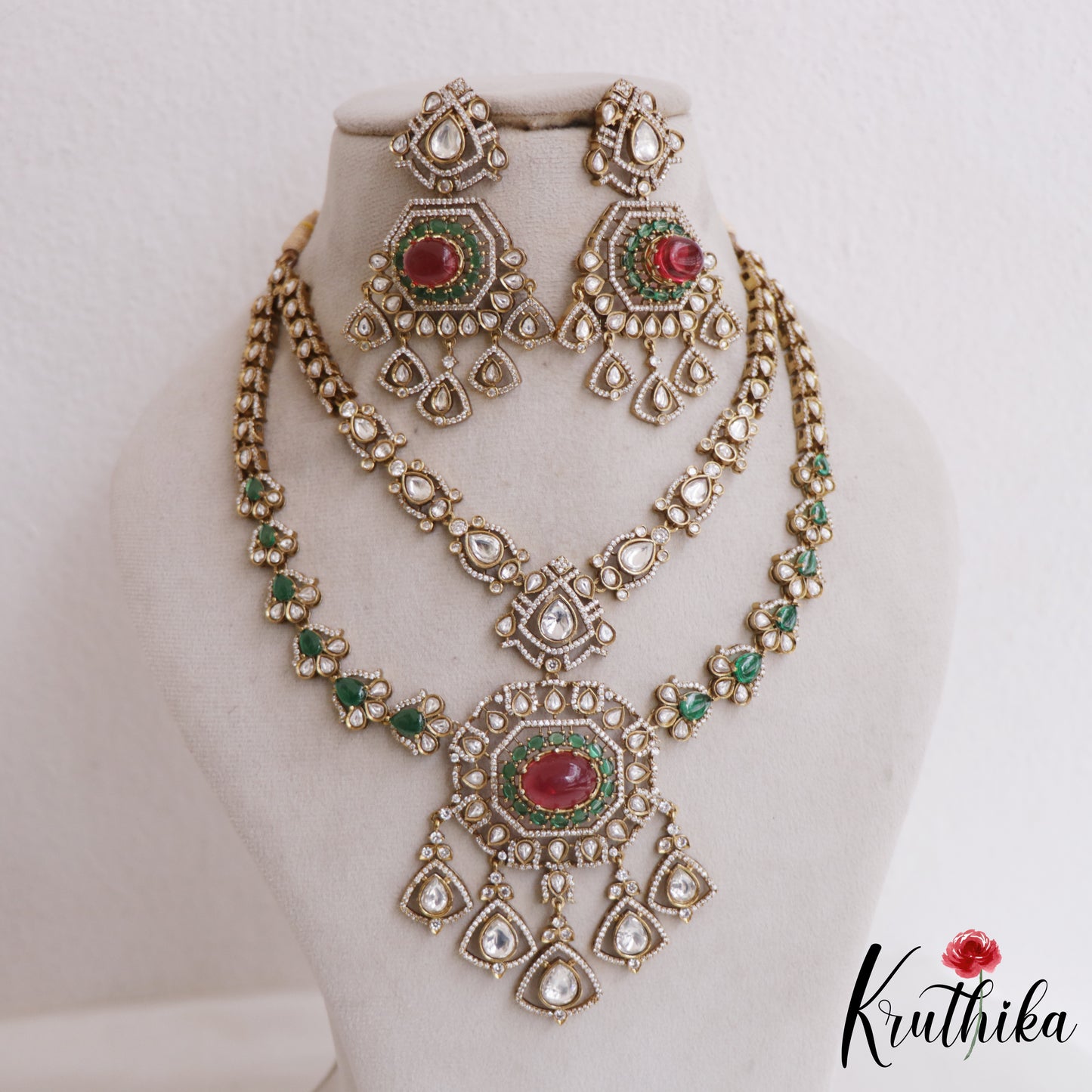 Sparkling AD Teardrop Motifs Multi Layer Victorian Necklace NC2700 (Available In 2 Colors)