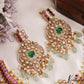 Gorgeous Geometric Peacock Motifs Polki Kemp Choker With Green Bead Drops NC3157