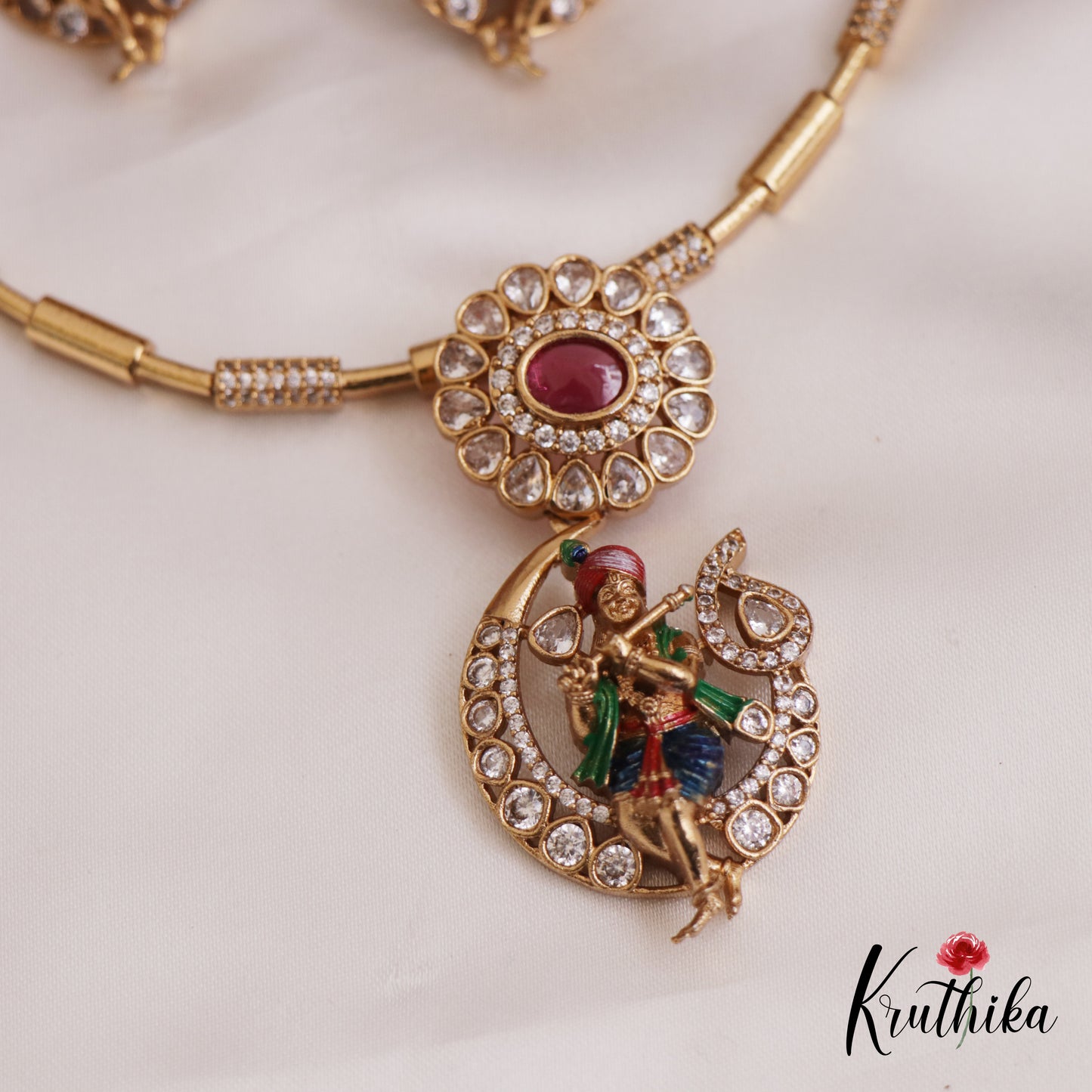 Elegant Hasli Necklace With Lord Krishna Motifs Pendant NC2696