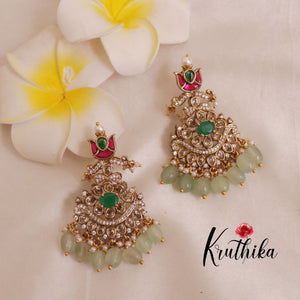 Elegant Victorian jadau Haaram with pastel green beads LH1861