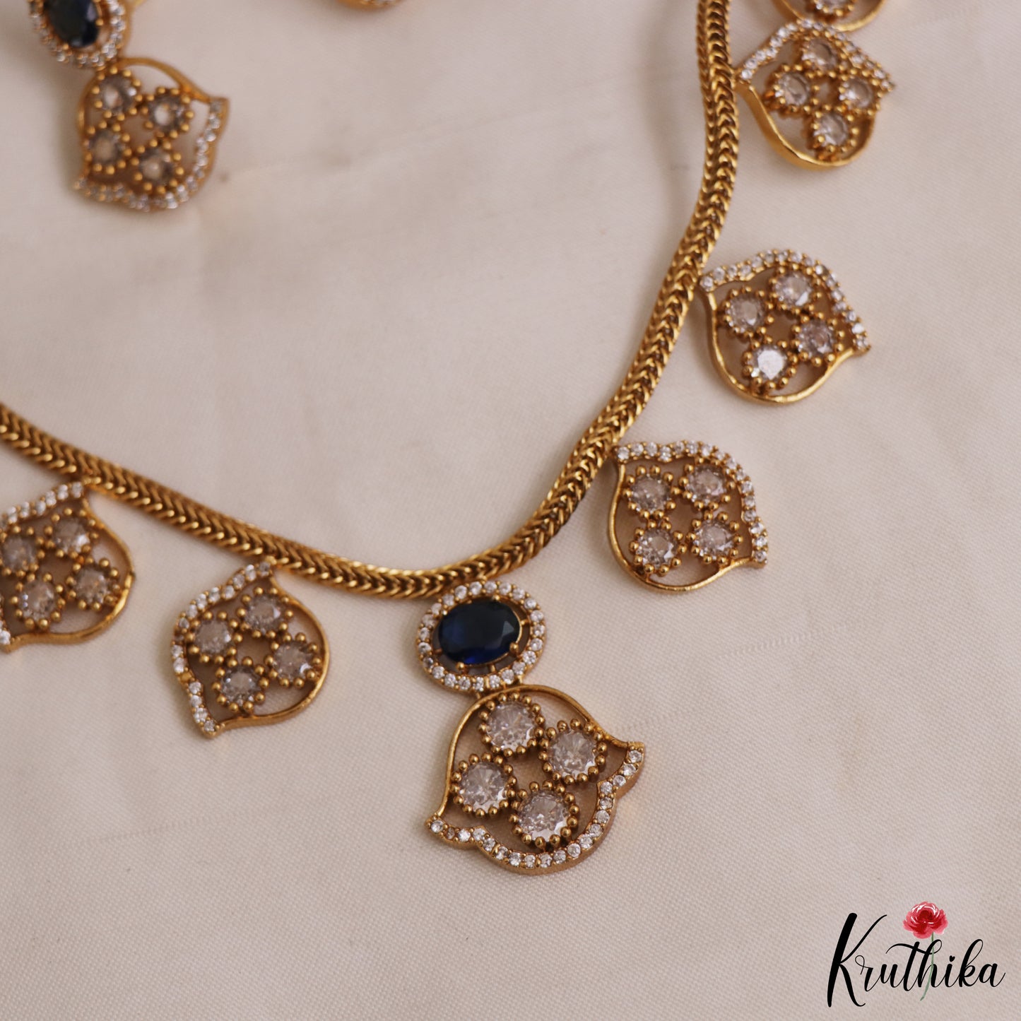 Sparkling Floral Motifs AD Victorian Necklace NC2965 (Available In 5 Colors)