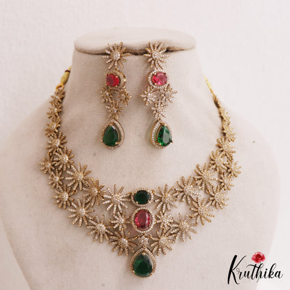Beautiful Floral Motifs Diamond-Finish Gold-Tone AD Necklace NC2779 (Available In 2 Colors)