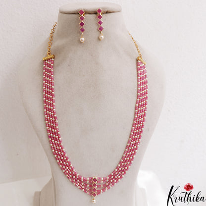 Trendy Square Motifs Multi Layer Pearl Bead Haaram LH2134 (Available In 5 Colors)