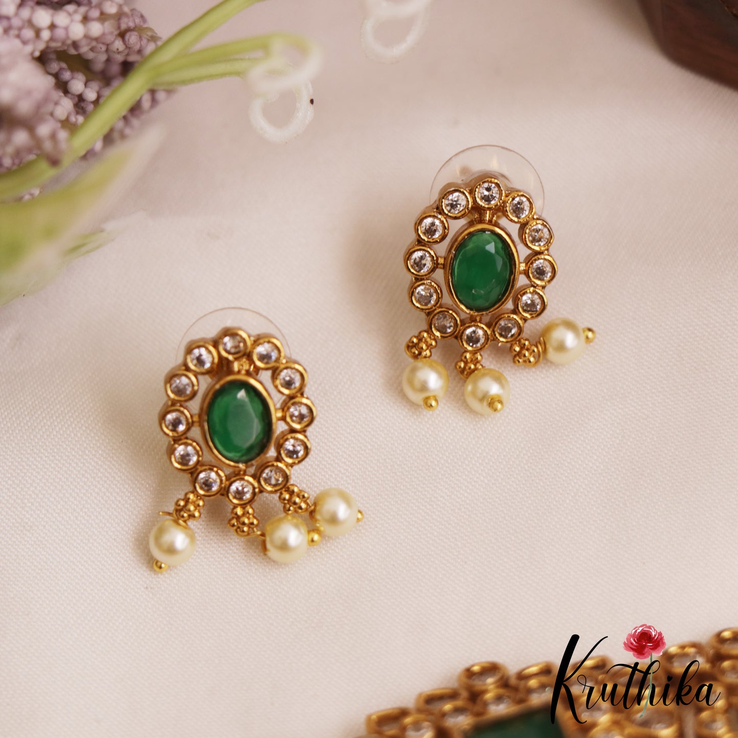 Elegant Floral Motifs AD Chocker With Triple Strand Bead Chains NC2809 (Available In 2 Colors)