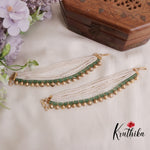 Beautiful Pearl Earchains with Golden Beads Drops EC106