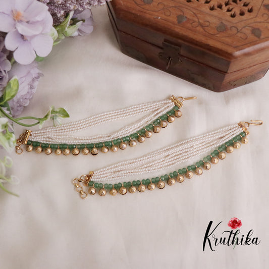 Beautiful Pearl Earchains with Golden Beads Drops EC106