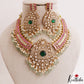 Gorgeous Geometric Peacock Motifs Polki Kemp Choker With Green Bead Drops NC3157