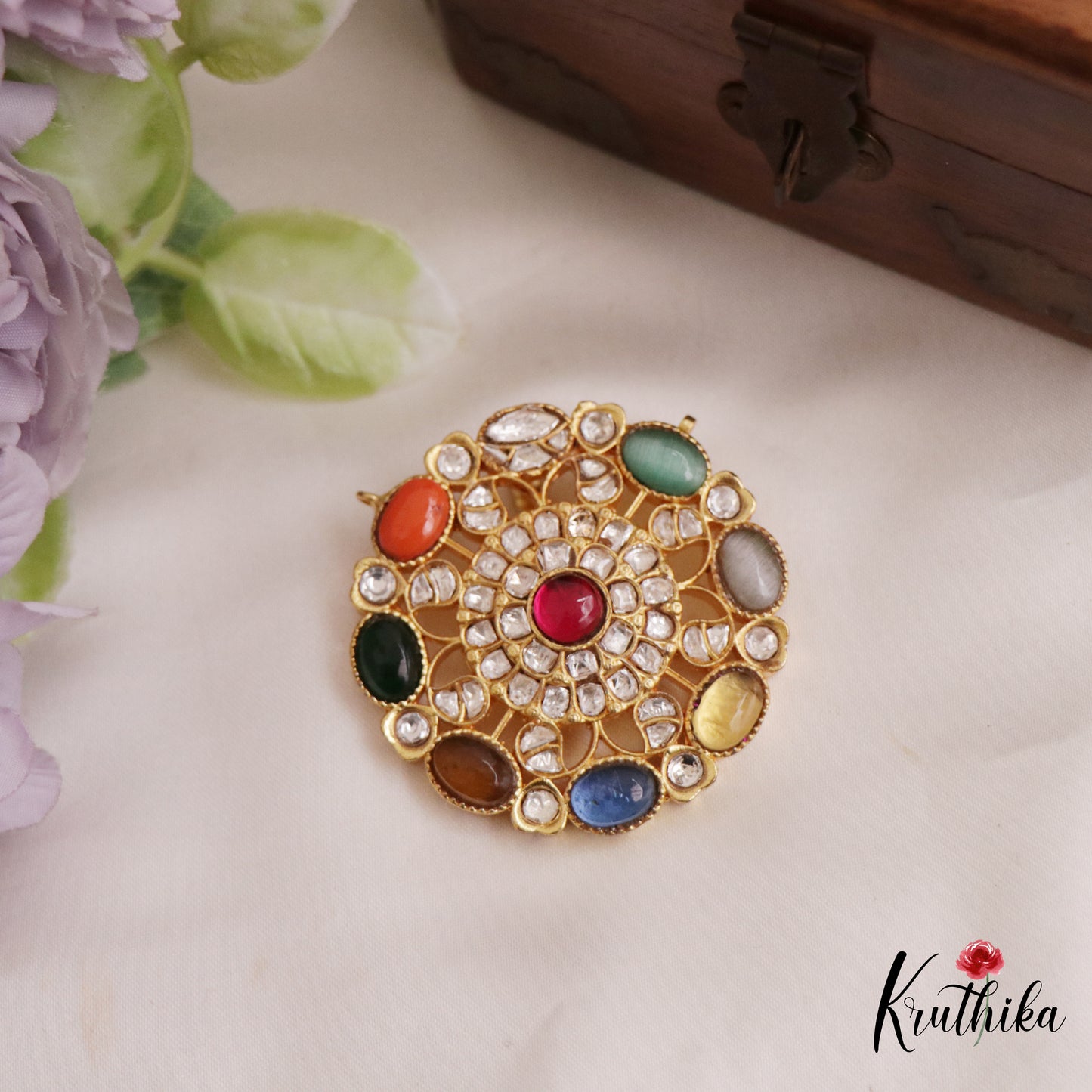 Classic Floral Navratna Pendant PS267