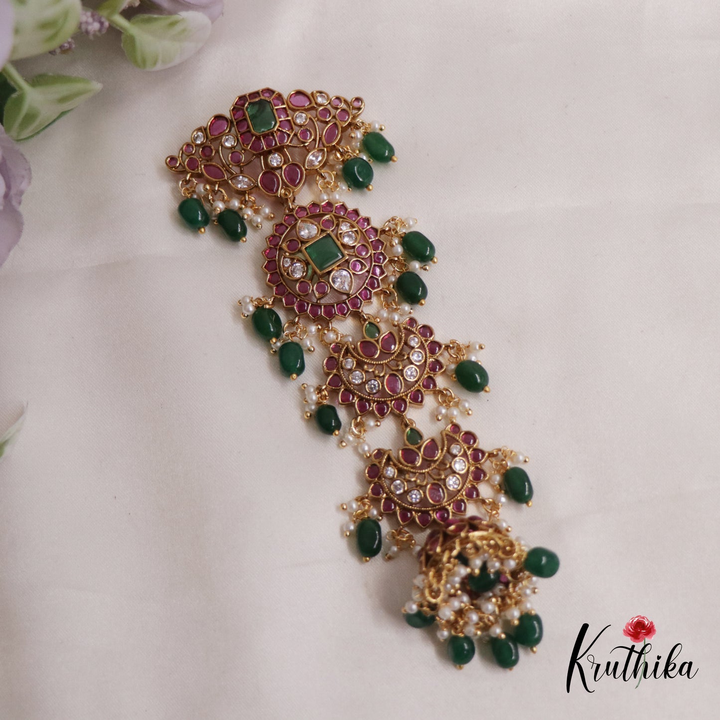 Beautiful Kemp Stones Jada Billa with Chand Balli and Jhumka J246