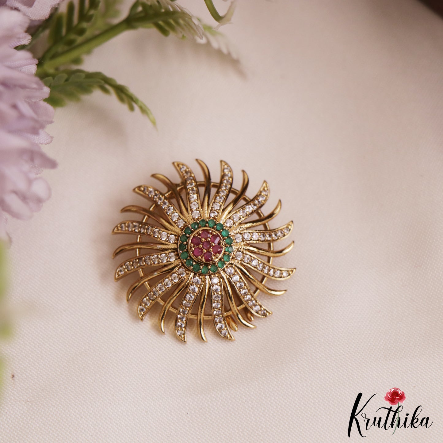Sparkling Floral Motifs Chandra Surya AD Hair Ornaments J376