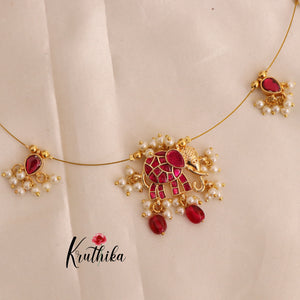 Beautifull jadau Pendent Elephant Invisible chain  NC1958