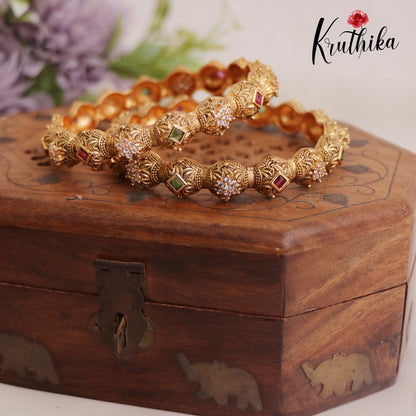 Beautiful Antique AD Floral Bangles B379 (Set Of 2)