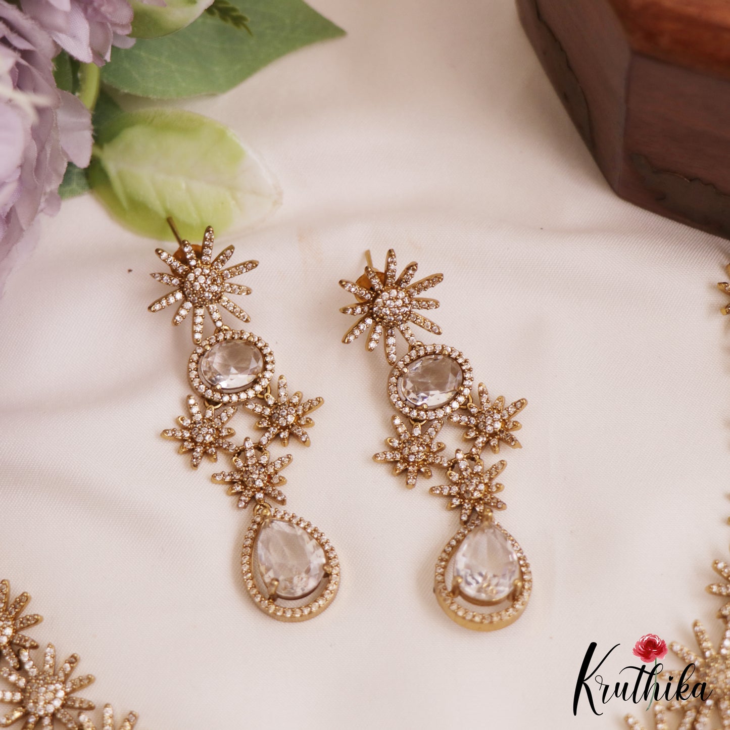 Beautiful Floral Motifs Diamond-Finish Gold-Tone AD Necklace NC2779 (Available In 2 Colors)