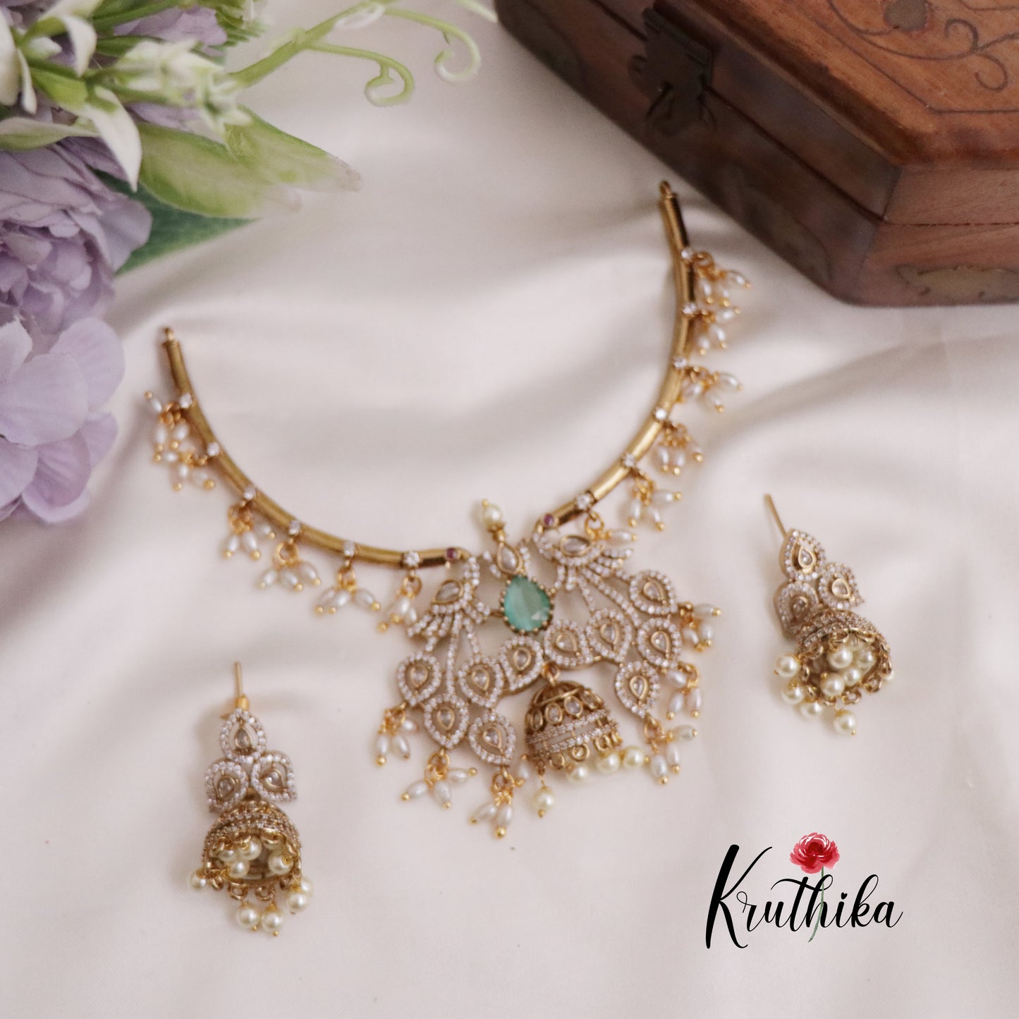 Trendy AD Hasli Necklace with Peacock Pendant NC2278 (Available in 2 Colors)
